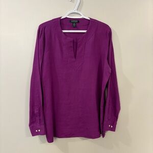 Lauren Ralph Lauren Linen blouse tunic notched V neck